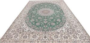 Tappeto Nain 9la Medaglione Floreale Verde Avorio 252x350 Cm