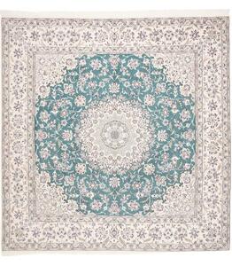 Tappeto Nain 9la Medaglione Floreale Verde Petrolio Avorio Quadrato 251x253 Cm