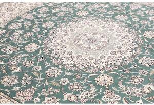 Tappeto Nain 9la Medaglione Floreale Verde Petrolio Avorio Quadrato 251x253 Cm