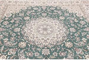 Tappeto Nain 9la Medaglione Floreale Verde Petrolio Avorio Quadrato 251x253 Cm