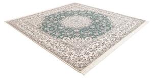 Tappeto Nain 9la Medaglione Floreale Verde Petrolio Avorio Quadrato 251x253 Cm