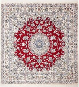 Tappeto Nain 9la Medaglione Floreale Rosso Avorio Quadrato 195x205 Cm