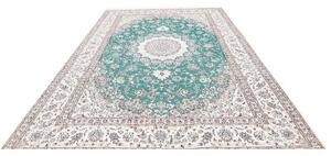 Tappeto Nain 9la Medaglione Floreale Verde Ottanio Avorio 248x355 Cm