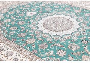 Tappeto Nain 9la Medaglione Floreale Verde Ottanio Avorio 248x355 Cm