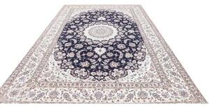 Tappeto Nain 9la Medaglione Floreale Blu Scuro Avorio 250x355 Cm