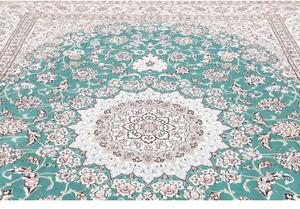 Tappeto Nain 9la Medaglione Floreale Verde Ottanio Avorio 248x355 Cm