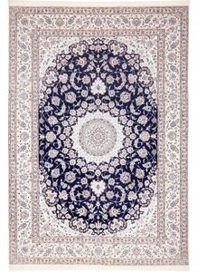 Tappeto Nain 9la Medaglione Floreale Blu Scuro Avorio 250x355 Cm