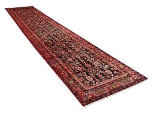 Tappeto Hamadan Stilizzato Nero Rosso Corsia 110x515 Cm