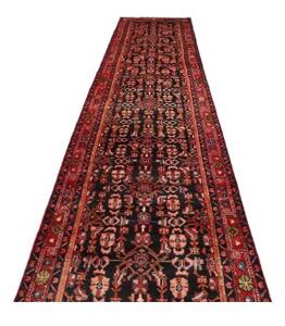 Tappeto Hamadan Stilizzato Nero Rosso Corsia 110x515 Cm