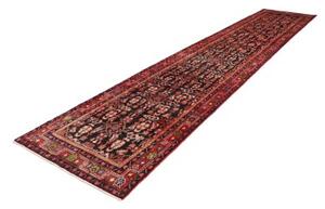 Tappeto Hamadan Stilizzato Nero Rosso Corsia 110x515 Cm