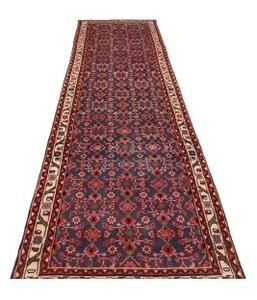 Tappeto Hamadan Stilizzato Blu Scuro Rosso Corsia 100x410 Cm