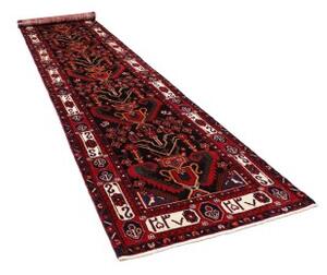 Tappeto Hamadan Stilizzato Nero Rosso Corsia 102x477 Cm