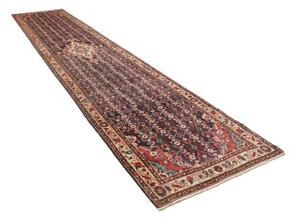 Tappeto Hamadan Stilizzato Blu Scuro Beige Corsia 110x532 Cm
