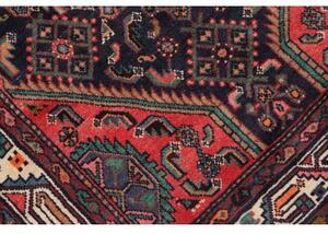 Tappeto Hamadan Stilizzato Blu Scuro Rosso Corallo Corsia 110x360 Cm