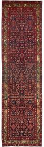 Tappeto Hamadan Stilizzato Rosso Scuro Verde Corsia 115x426 Cm