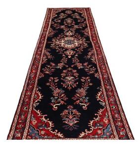 Tappeto Hamadan Stilizzato Blu Scuro Rosso Corsia 96x410 Cm