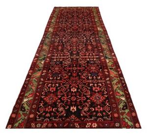 Tappeto Hamadan Stilizzato Rosso Scuro Verde Corsia 115x426 Cm