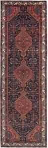 Tappeto Hamadan Stilizzato Blu Scuro Rosso Corallo Corsia 110x360 Cm