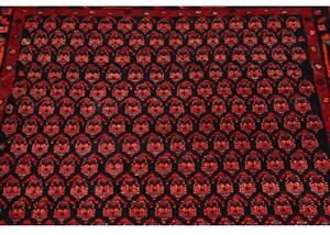 Tappeto Hamadan Stilizzato Blu Scuro Rosso Mattone Corsia 107x380 Cm