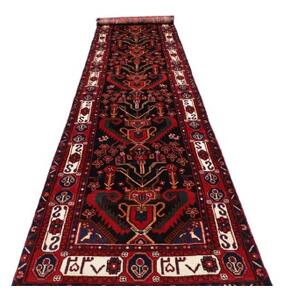 Tappeto Hamadan Stilizzato Nero Rosso Corsia 102x477 Cm