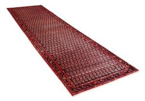 Tappeto Hamadan Stilizzato Blu Scuro Rosso Mattone Corsia 107x380 Cm