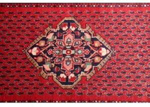 Tappeto Hamadan Stilizzato Rosso Blu Scuro Corsia 115x480 Cm