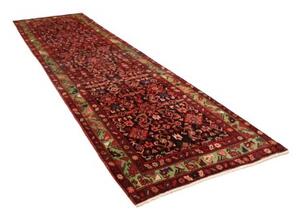 Tappeto Hamadan Stilizzato Rosso Scuro Verde Corsia 115x426 Cm