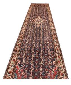 Tappeto Hamadan Stilizzato Blu Scuro Beige Corsia 110x532 Cm