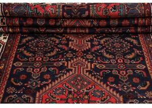 Tappeto Hamadan Stilizzato Blu Scuro Rosso Corallo Corsia 110x360 Cm