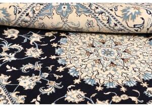 Tappeto Nain Kashmar Medaglione Floreale Blu Notte Avorio 172x250 Cm