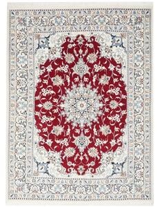 Tappeto Nain Kashmar Medaglione Floreale Rosso Avorio 144x198 Cm