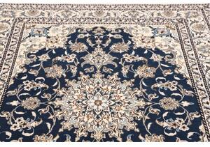 Tappeto Nain Kashmar Medaglione Floreale Blu Scuro Avorio 152x204 Cm