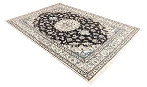 Tappeto Nain Kashmar Medaglione Floreale Blu Scuro Avorio 165x246 Cm