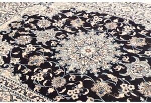 Tappeto Nain Kashmar Medaglione Floreale Blu Scuro Avorio 148x202 Cm