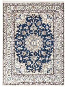 Tappeto Nain Kashmar Medaglione Floreale Blu Scuro Avorio 152x204 Cm