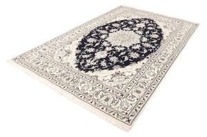 Tappeto Nain Kashmar Medaglione Floreale Blu Scuro Avorio 168x255 Cm