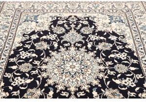 Tappeto Nain Kashmar Medaglione Floreale Blu Scuro Avorio 150x215 Cm
