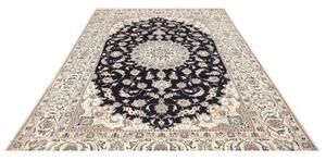 Tappeto Nain Kashmar Medaglione Floreale Blu Scuro Avorio 196x289 Cm