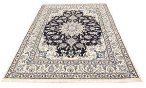Tappeto Nain Kashmar Medaglione Floreale Blu Scuro Avorio 150x215 Cm