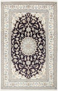 Tappeto Nain Kashmar Medaglione Floreale Blu Scuro Avorio 183x305 Cm