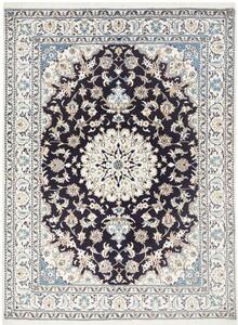 Tappeto Nain Kashmar Medaglione Floreale Blu Scuro Bianco Avorio 172x234 Cm