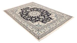 Tappeto Nain Kashmar Medaglione Floreale Blu Scuro Avorio 150x215 Cm
