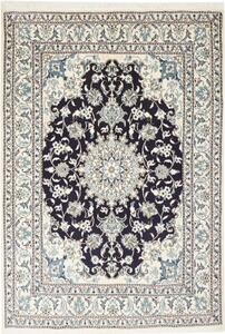Tappeto Nain Kashmar Medaglione Floreale Blu Scuro Avorio 150x215 Cm