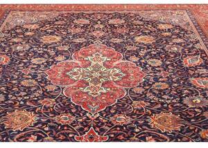 Tappeto Sarough Medaglione Floreale Blu Scuro Rosso Mattone 300x390 Cm