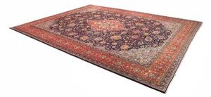Tappeto Sarough Medaglione Floreale Blu Scuro Rosso Mattone 300x390 Cm