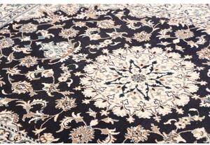 Tappeto Nain Kashmar Medaglione Floreale Blu Scuro Bianco Avorio 172x234 Cm