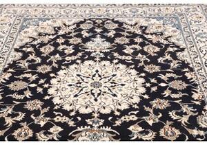 Tappeto Nain Kashmar Medaglione Floreale Blu Scuro Bianco Avorio 172x234 Cm