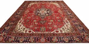 Tappeto Tabriz Stilizzato Rosso Blu Scuro 304x399 Cm