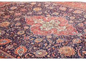 Tappeto Sarough Medaglione Floreale Blu Scuro Rosso Mattone 300x390 Cm