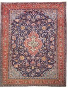 Tappeto Sarough Medaglione Floreale Blu Scuro Rosso Mattone 300x390 Cm